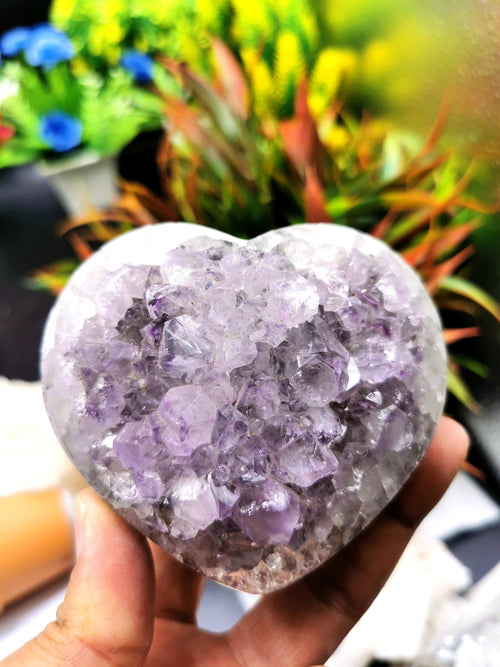 Amethyst Heart-Shaped geode cluster - crystal healing, gemstone art - Shwasam