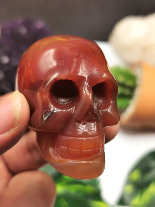 Skull in natural red agate stone - reiki/chakra/healing - crystal crafts - weight 90 gm (0.20 lb) and 1.5 inches - Shwasam