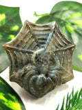 Labradorite stone hand carved spider in web with beautiful blue flash - Shwasam