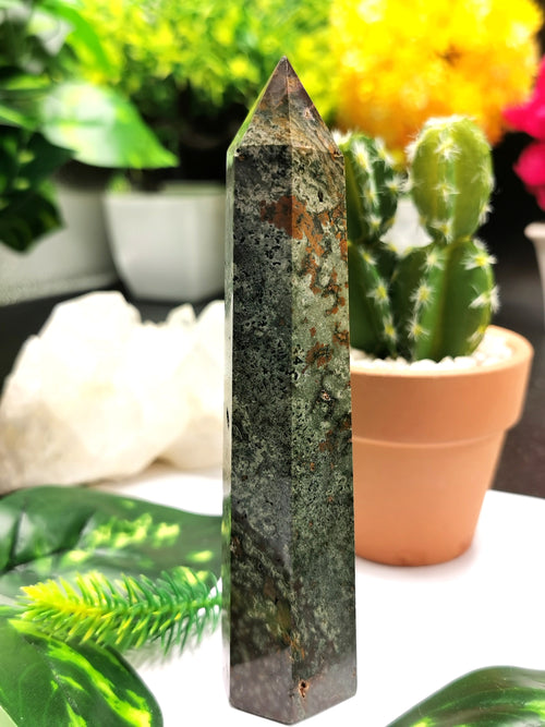 Ocean Jasper point / tower - handmade carvings - energy/chakra/reiki - 154 gms - Shwasam