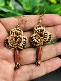Crochet Flower Earrings with natural sandstone - handmade dangle earrings - ideal Birthday/Anniversary/Engagement/Mother's Day gift - Shwasam