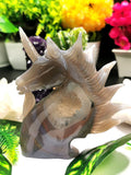 Unicorn in Agate Geode Rock, hand carved crystal gemstone lapidary art for home decor - Shwasam