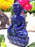 Buddha Statue in lapis lazuli stone - handmade carving of Lord Budda - crystal healing lapidary art - Shwasam