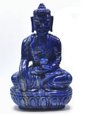 Buddha Statue in lapis lazuli stone - handmade carving of Lord Budda - crystal healing lapidary art - Shwasam