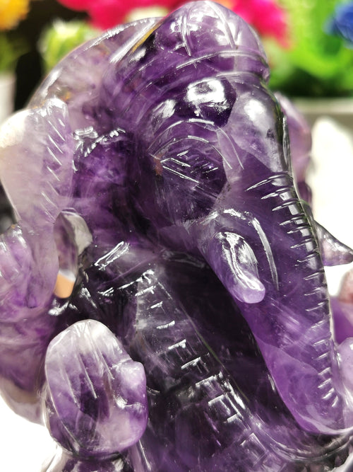 Ganesh Statue in Amethyst Handmade Carving | Lord Ganesha Idol | Figurine in Crystals/Gemstone Gift a Ganesha - Shwasam