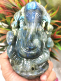 Ganesha Statue in Labradorite - Handmade Carving of Lord Ganesha Idol | Sculpture in Crystals and Gemstones 1.17kg - Shwasam