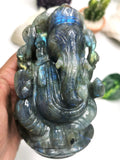 Ganesha Statue in Labradorite - Handmade Carving of Lord Ganesha Idol | Sculpture in Crystals and Gemstones 1.17kg - Shwasam