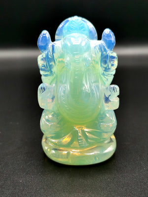 Ganesh Statue in Opalite - Handmade Carving of Lord Ganesha Idol | Sculpture in Crystals and Gemstones - 350 gms - Shwasam