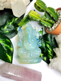 Ganesh Statue in Opalite - Handmade Carving of Lord Ganesha Idol | Sculpture in Crystals and Gemstones - 350 gms - Shwasam