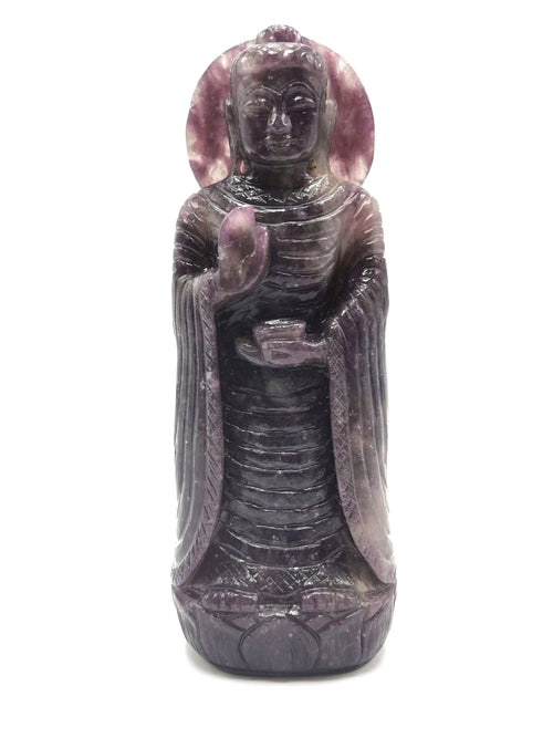 Buddha Statue in Lepidolite stone - Handmade carving of Lord Budha - crystal lapidary art 855 gms - Shwasam