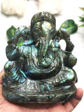 Ganesh Statue in Labradorite stone - Handmade Carving of Lord Ganesha Idol | Sculpture in Crystals Lapidary Art 0.96kg - Shwasam