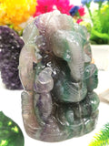 Multicolor Fluorite Handmade Carving of Ganesh -Lord Ganesha Idol/Statue in Crystals and Gemstones 1250 gms - Shwasam