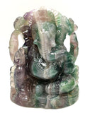 Multicolor Fluorite Handmade Carving of Ganesh -Lord Ganesha Idol/Statue in Crystals and Gemstones 1250 gms - Shwasam