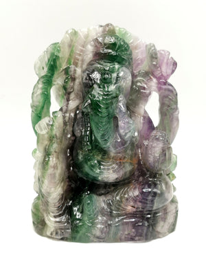 Multicolor Fluorite Handmade Carving of Ganesh -Lord Ganesha Idol/Statue in Crystals and Gemstones 970 gms - Shwasam