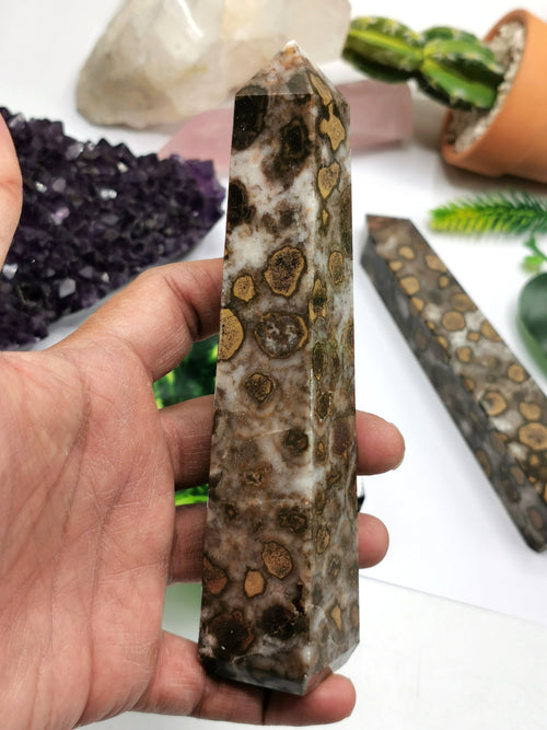 Leopard jasper stone point/wand - Energy/Reiki/Crystal Healing - 5.5 inches - Shwasam