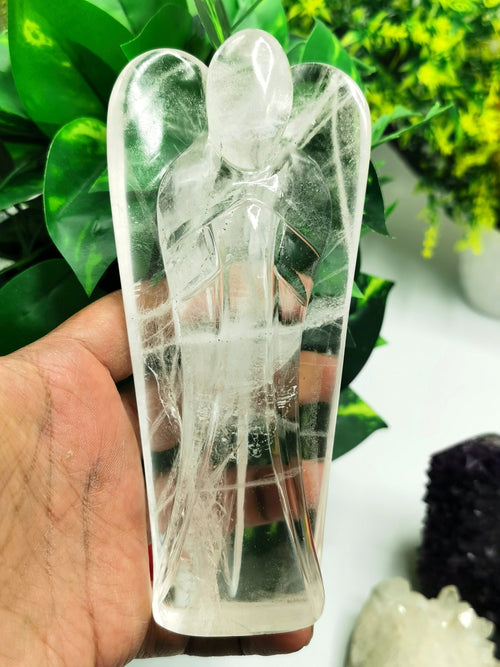 Clear Quartz Angel figurine - Spathik / Crystal Healing / Reiki / Chakra - 6 inches and 534 gms (1.17 lb) - Shwasam
