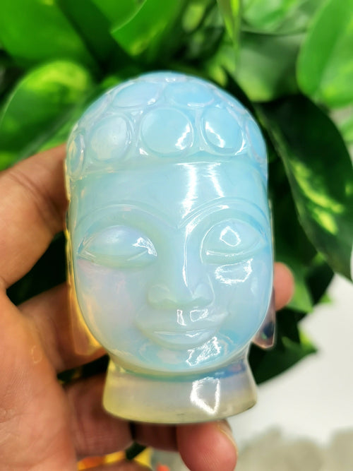 Opalite Buddha Head - handmade carving of serene face of Lord Buddha - crystal/reiki/healing - 3 inches and 254 gms - Shwasam