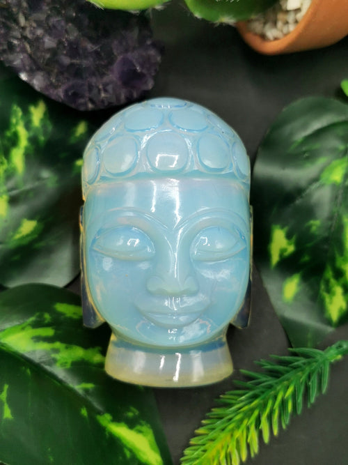 Opalite Buddha Head - handmade carving of serene face of Lord Buddha - crystal/reiki/healing - 3 inches and 254 gms - Shwasam