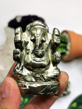 Pyrite stone Handmade Carving of Ganesh - Lord Ganesha Idol | Figurine in Crystals and Gemstones - 185 gms - ONE STATUE ONLY - Shwasam