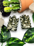 Pyrite stone Handmade Carving of Ganesh - Lord Ganesha Idol | Figurine in Crystals and Gemstones - 185 gms - ONE STATUE ONLY - Shwasam