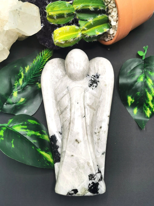 Moonstone Angel figurine - Crystal Healing / Good luck angel statue in gemstone 620gms - Shwasam