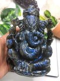 Ganesh Statue in Labradorite Handmade Carving - Lord Ganesha Idol | Sculpture in Crystals and Gemstones - Shwasam