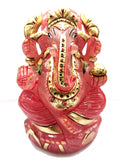 Rose Quartz Handmade Carving of Ganesh with handpainting - Lord Ganesha Idol in Crystals - Shwasam