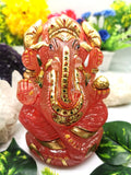 Rose Quartz Handmade Carving of Ganesh with handpainting - Lord Ganesha Idol in Crystals - Shwasam