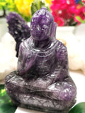 Amethyst Buddha - handmade carving of serene and meditating Lord Buddha - crystal/reiki/healing - 4 inches and 364 gms - Shwasam