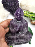 Amethyst Buddha - handmade carving of serene and meditating Lord Buddha - crystal/reiki/healing - 4 inches and 364 gms - Shwasam