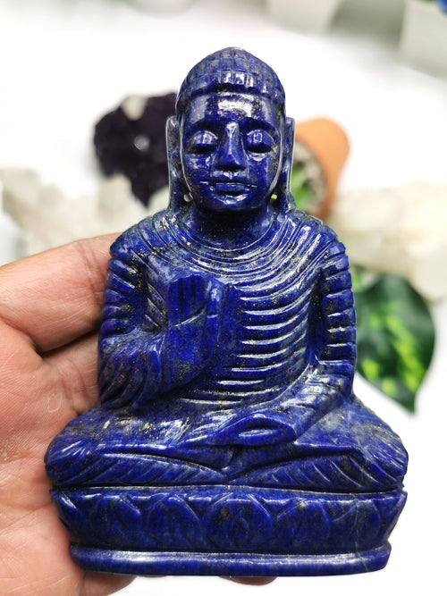 Lapis Lazuli Buddha Statue - handmade carving of serene and meditating Lord Buddha - crystal art - 322 gms - Shwasam