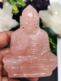 Rose Quartz Buddha - handmade carving of serene and meditating Lord Buddha - crystal healing - 4 inches and 180 gms - ONE STATUE ONLY - Shwasam