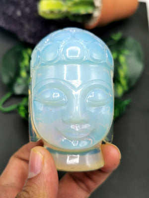 Opalite Buddha Head - handmade carving of serene face of Lord Buddha - crystal/reiki/healing - 3 inches and 254 gms - Shwasam