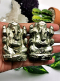 Pyrite stone Handmade Carving of Ganesh - Lord Ganesha Idol | Figurine in Crystals and Gemstones - 185 gms - ONE STATUE ONLY - Shwasam