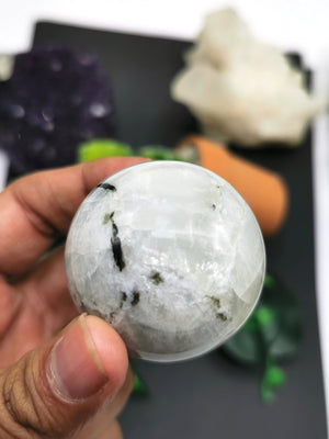 Moonstone sphere/ball - handmade carvings - energy/chakra/reiki - 2 inch dia - ONE PIECE ONLY - Shwasam