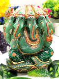 Green Aventurine Handmade Carving of Panchmukhi Ganesh with hand painted - Lord Ganesha Idol - Shwasam