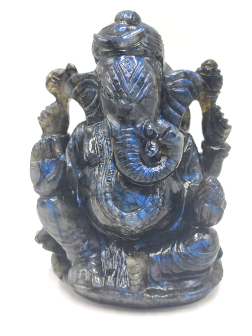 Ganesh Statue in Labradorite Handmade Carving - Lord Ganesha Idol | Sculpture in Crystals and Gemstones - Shwasam