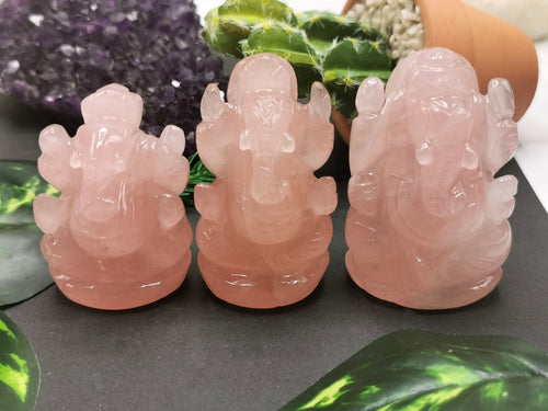 Rose Quartz Handmade Carving of Ganesh - Lord Ganesha Idol | Sculpture in Crystals and Gemstones - Shwasam