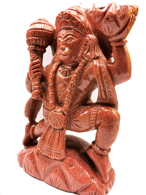 Goldstone Statue of Lord Hanuman 6.5 Inches | Bajrang Bali in Sandstone | Reiki/Chakra/Healing | Lord Ram's eternal devotee in gemstone