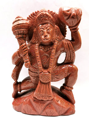 Goldstone Statue of Lord Hanuman 6.5 Inches | Bajrang Bali in Sandstone | Reiki/Chakra/Healing | Lord Ram's eternal devotee in gemstone