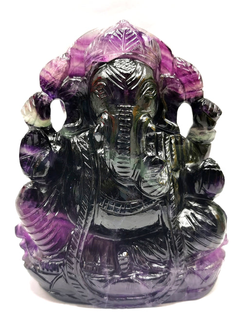 Purple Fluorite Handmade Carving of Ganesh - Lord Ganesha Idol/Sculpture in Crystals and Gemstones -Reiki/Chakra/Healing - 5 inch and 1.08kg
