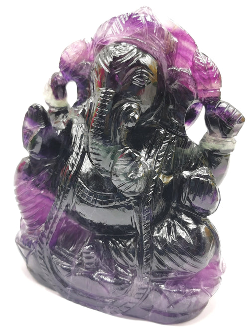 Purple Fluorite Handmade Carving of Ganesh - Lord Ganesha Idol/Sculpture in Crystals and Gemstones -Reiki/Chakra/Healing - 5 inch and 1.08kg