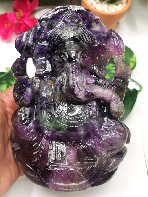 Multicolor Fluorite Handmade Carving of Ganesh -Lord Ganesha Idol/Murti in Crystals and Gemstones -Reiki/Chakra/Healing - 6 inch and 1.25 kg