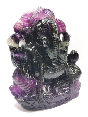 Purple Fluorite Handmade Carving of Ganesh - Lord Ganesha Idol/Sculpture in Crystals and Gemstones -Reiki/Chakra/Healing - 5 inch and 1.08kg