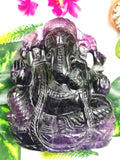 Purple Fluorite Handmade Carving of Ganesh - Lord Ganesha Idol/Sculpture in Crystals and Gemstones -Reiki/Chakra/Healing - 5 inch and 1.08kg