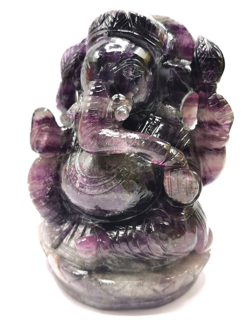 Purple Fluorite Handmade Carving of Ganesh -Lord Ganesha Idol/Sculpture in Crystals and Gemstones -Reiki/Chakra/Healing -5.2 inch and 1.43kg