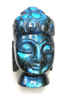 Labradorite Buddha Face - handmade carving of serene Lord Buddha - crystal/reiki/healing - 2.5 inches and 135 gms