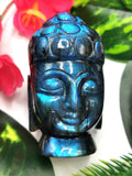 Labradorite Buddha Face - handmade carving of serene Lord Buddha - crystal/reiki/healing - 2.5 inches and 135 gms