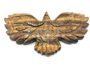 Exquisite golden flying eagle carving in tiger eye crystal stone - 2.5 inches and 36 gms (0.09 lb) - animal miniature carving