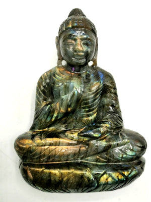 Labradorite Buddha - handmade carving of serene and meditating Lord Buddha - crystal/reiki/healing - 6 inches and 900 gms (2 lb) buddha